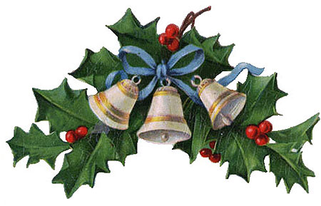 Free Clipart: Vintage Christmas Bells, Holly, Mistletoe.