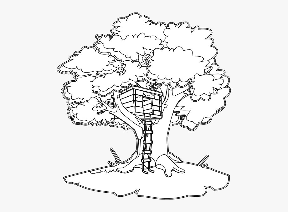 Tree House Black White Line Art Coloring Book Colouring.