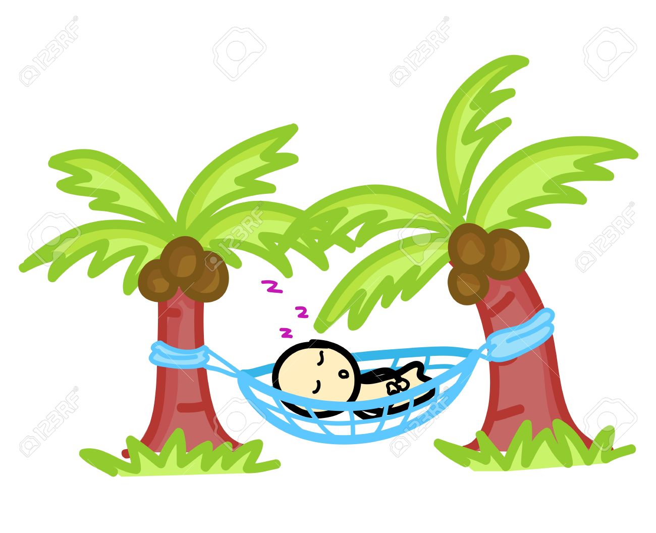 Sleeping In Hammock Under The Coconut Trees Vector Royalty Free.