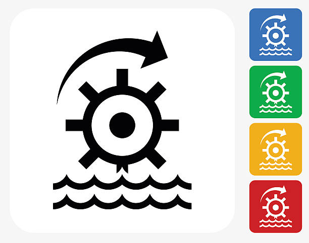 Water Turbine Wheel Icon Flat Graphic Design Clip Art, Vector.