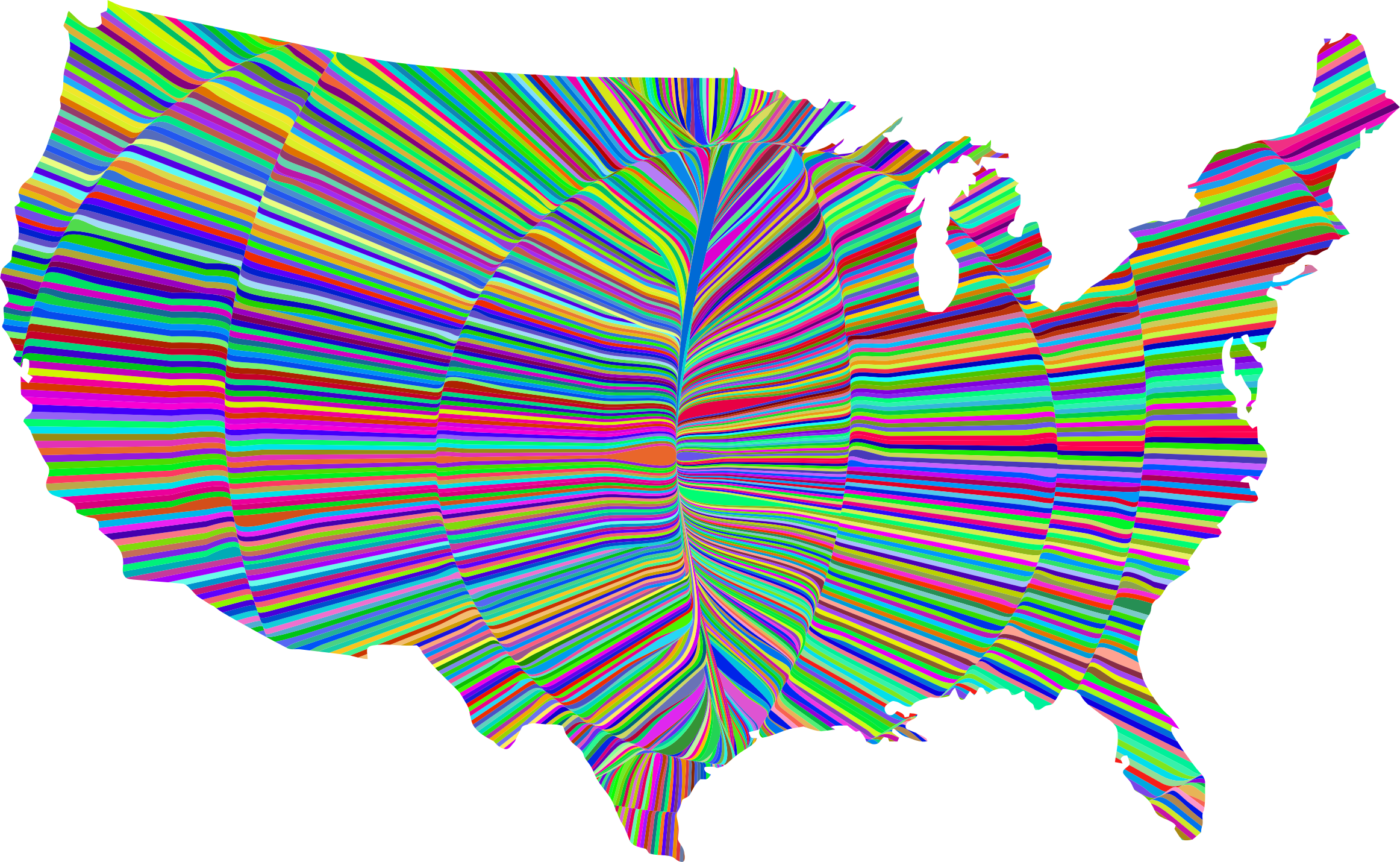 Psychedelic Waves United States Map Graphic Transparent.