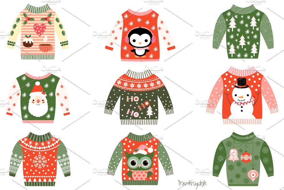 Cute ugly Christmas sweaters clipart.