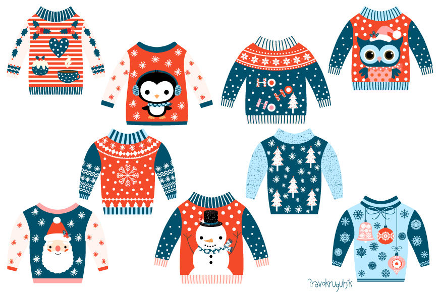 Tacky Christmas sweater clipart, Ugly Christmas sweaters.