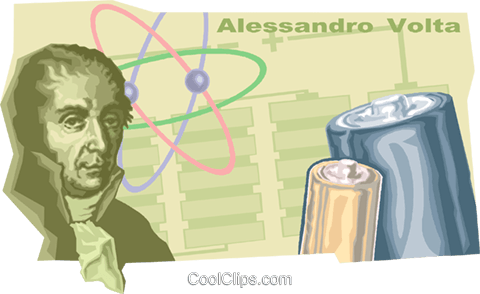 Alessandro Volta discovers volts Royalty Free Vector Clip Art.