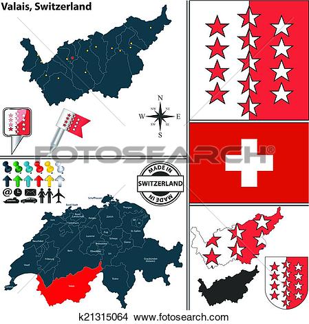 Clipart of Map of Valais, Switzerland k21315064.