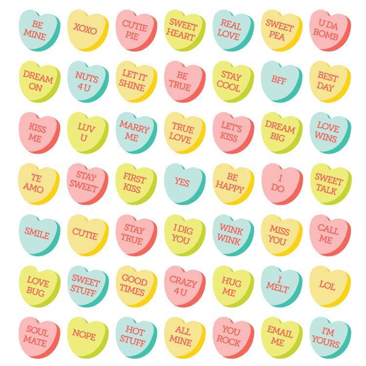 Conversation Hearts Clip Art + SVG Cut Files.