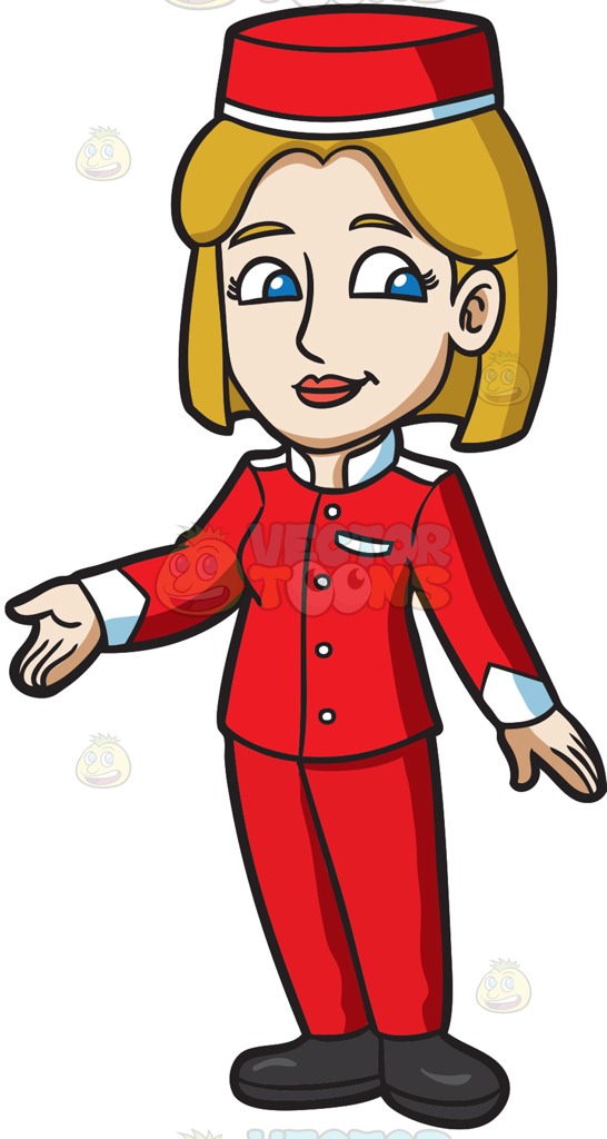 A Female Parking Valet Welcoming The Guests Cartoon Clipart.