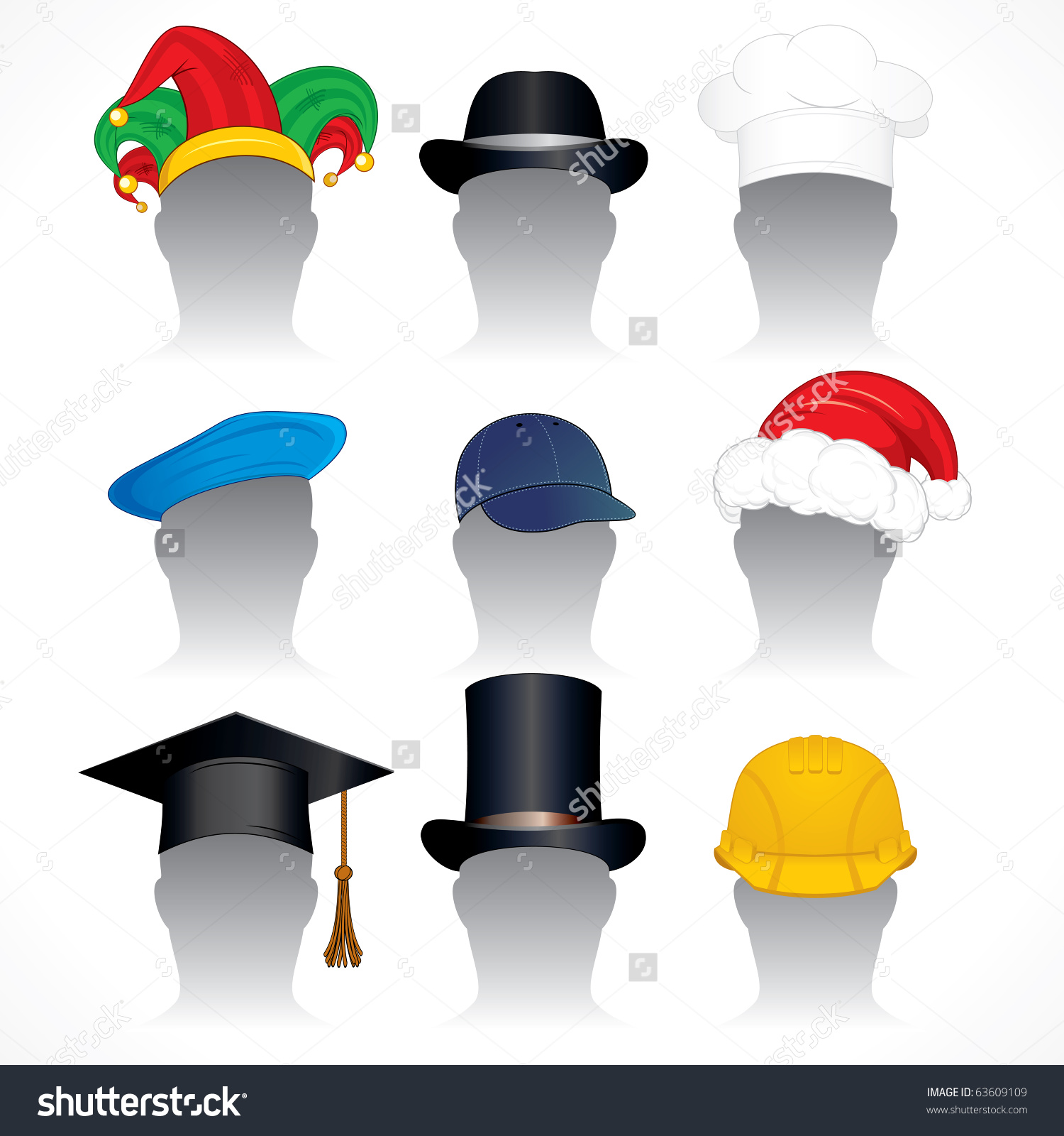 Hats Caps Clip Art Collection Detailed Stock Vector 63609109.