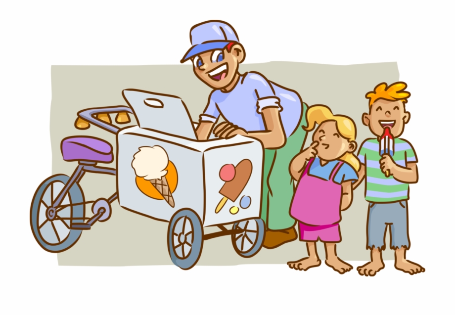 Vector Illustration Of Gelato Ice Cream Bicycle Vendor.