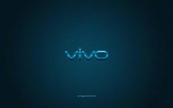 Download wallpapers Vivo logo, blue shiny logo, vivo metal.