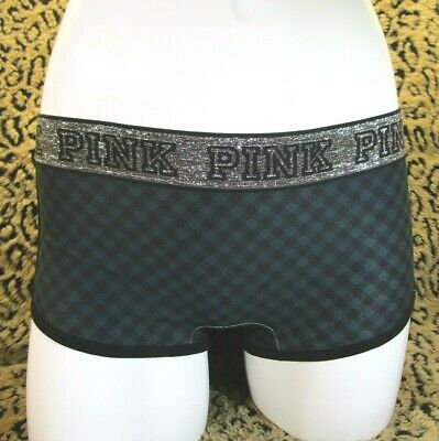 VICTORIA\'S SECRET PINK Silver Glitter Logo Green Plaid Low.