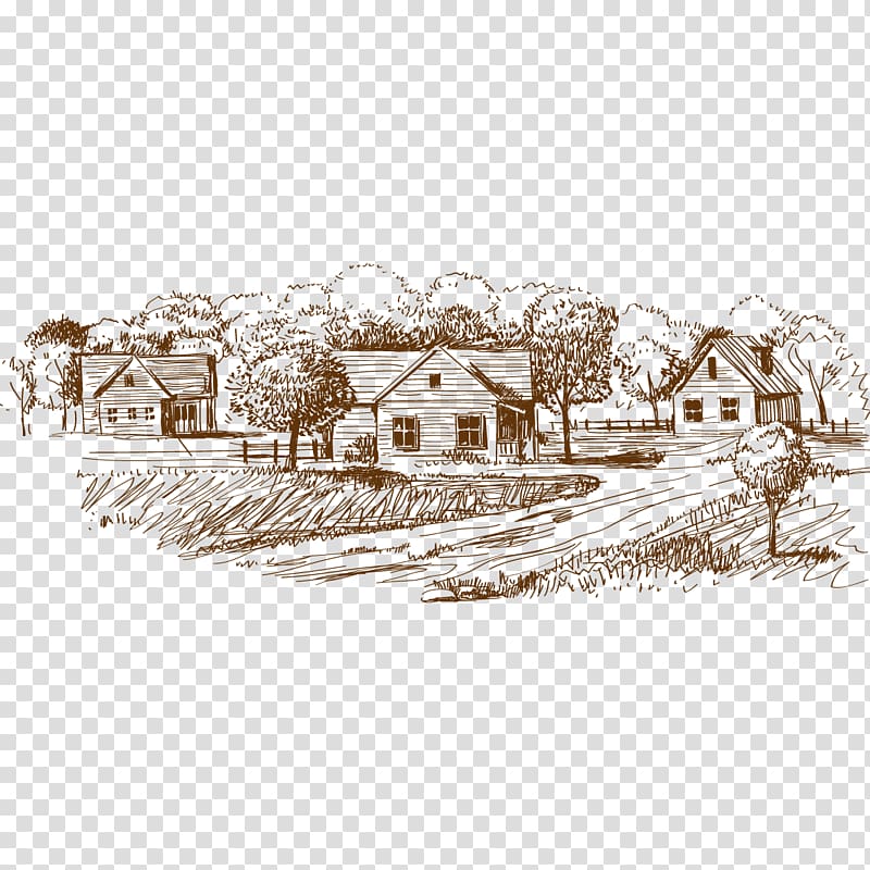 Village sketch, Village Drawing Sketch, Hand.