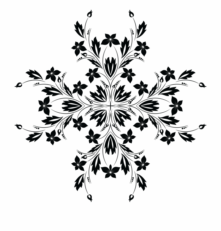 Free Clipart Of A Black And White Floral Vine Design.