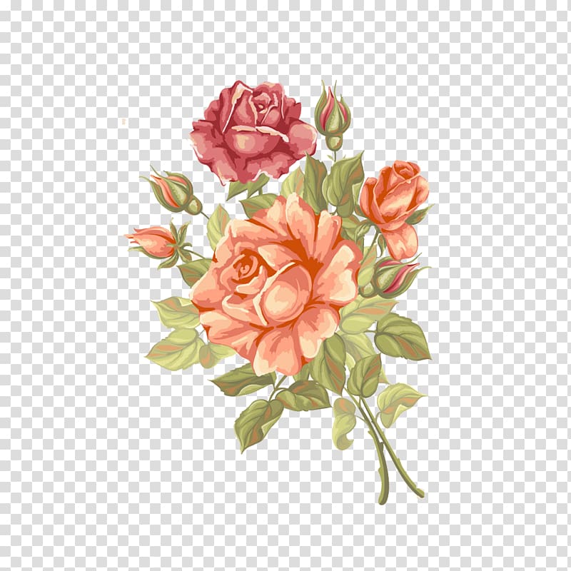 Orange and red rose flowers painting, Rose Flower Greeting.