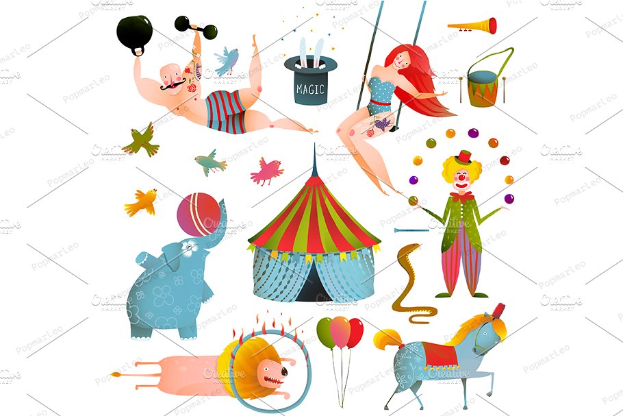 Circus Show Clip Art Vintage Set.