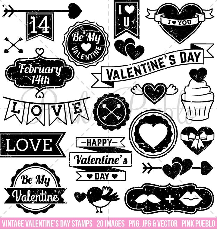 Vintage Valentine\'s Day Stamps Clipart and Vectors.