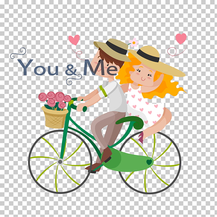 Drawing couple Bicycle Illustration, Cartoon ride couple.