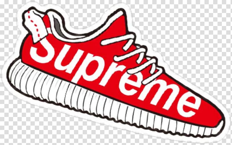 Red and white Supreme shoe illustration, Supreme Sticker.