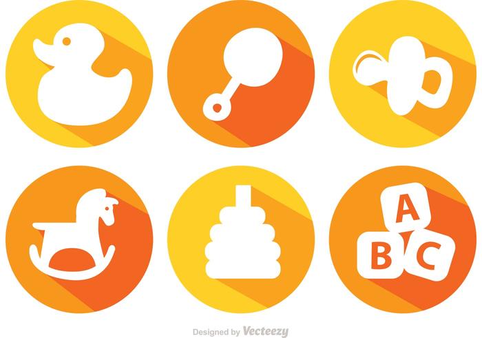 Long Shadow Baby Toys Vector Icons.