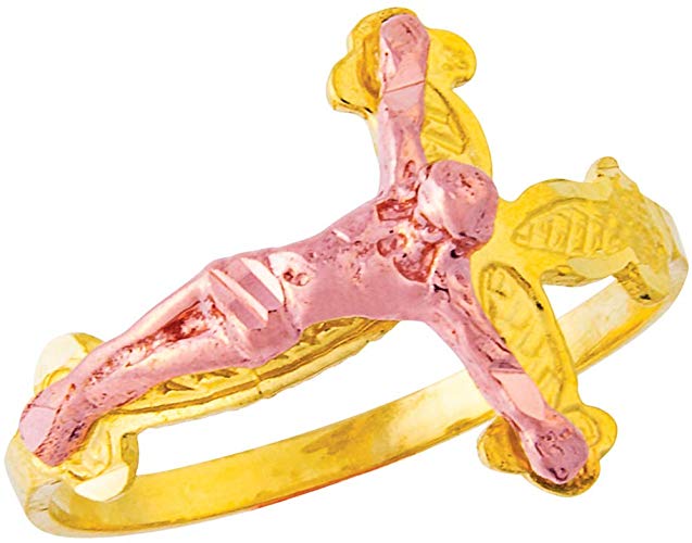 Amazon.com: 14K Ladies Jesus on Cross Filigree Ring Yellow.