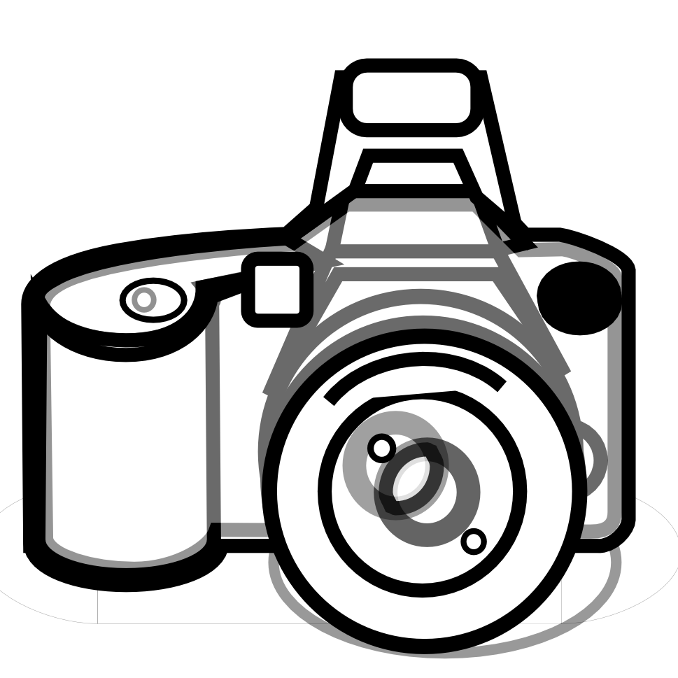 Camera outline clip art black and white.