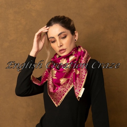 Gold Print On Fuchsia Silk Stole