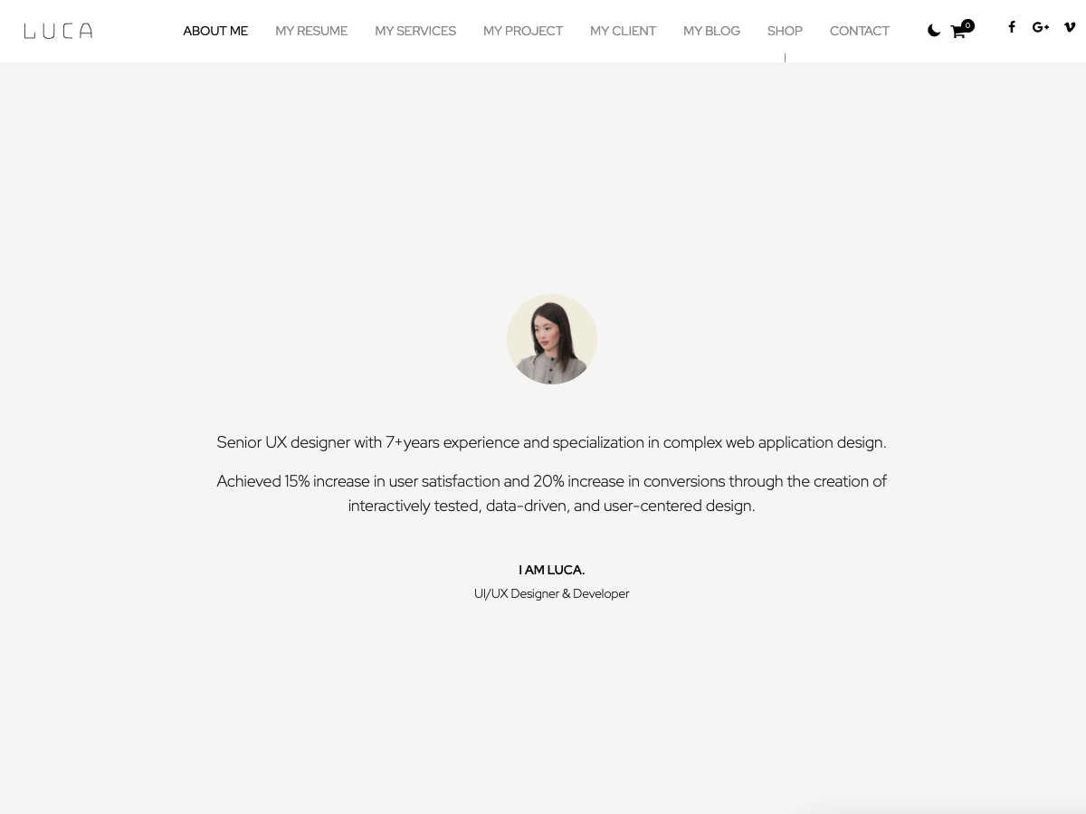 Luca Portfolio – Resume, Portfolio, Blog, E-commerce WordPress Theme