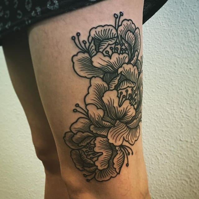 Black Lines Floral Tattoo by Damara K