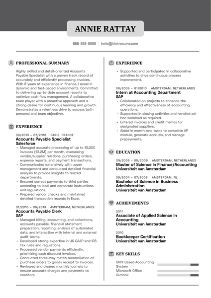 Accounts Payable Specialist Resume Sample