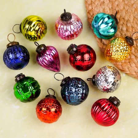 Set of 12 Glass Multicolor Christmas Ornaments For Tree Decoration