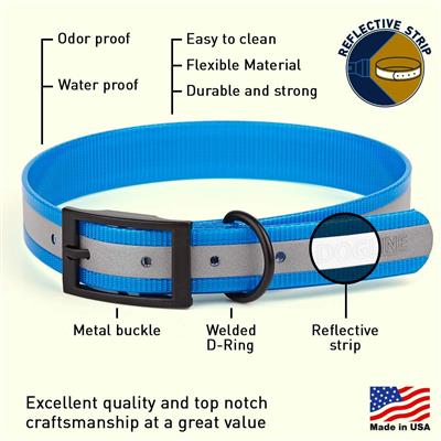 Dogline Biothane Translucent Reflective Waterproof Dog Collar Strong Coated Nylon Webbing with Black Hardware Odor- Proof for Easy Care Easy to Clean High Performance Fits Small Medium or Large Dogs