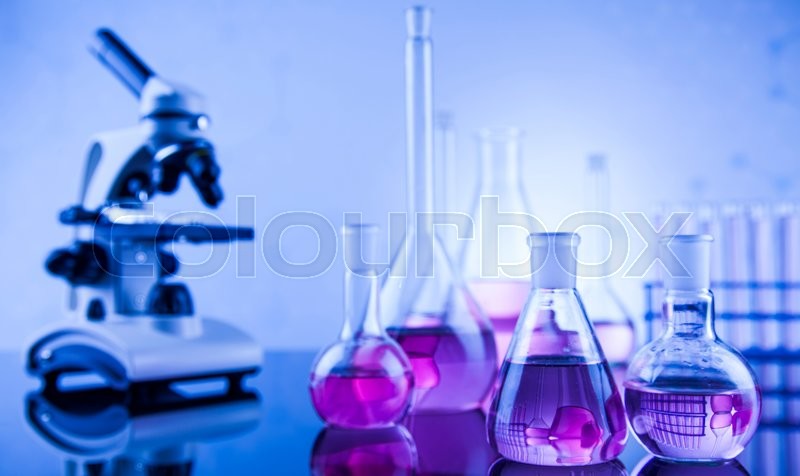 Chemistry science, Laboratory glassware background | Stock image | Colourbox