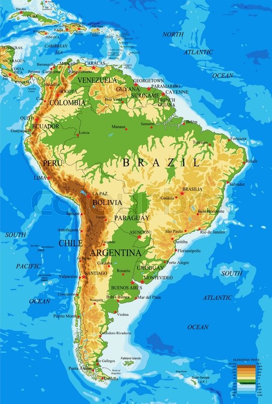 Physical And Political Map Of South America