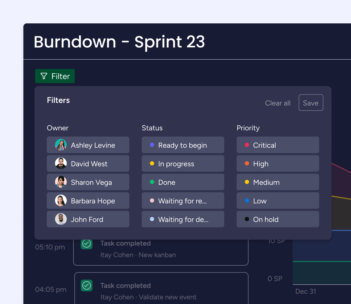 Burndown filters