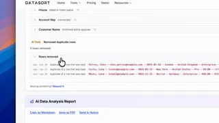 DataSort removing duplicate rows and naming each one it removed