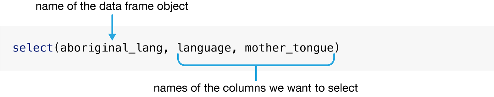 Syntax for the select function.