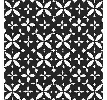 Alfombra vinílica comedor geométrico floral negro - TenVinilo