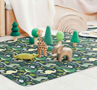 Alfombra vinílica infantil verde de dinosaurios - TenVinilo