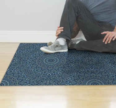 Tapis vinyle mandala motif bleu élaboré - TenStickers