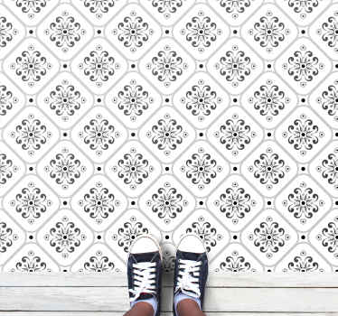 Elegant black and white tile vinyl rug - TenStickers