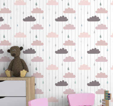 Papier peint enfant Nuages roses et gouttes de pluie - TenStickers