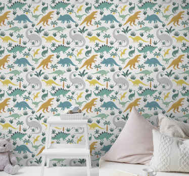 dinosaurs with trees Childrens Wallpaper - TenStickers