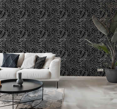 Store blader tapet svart - Tenstickers