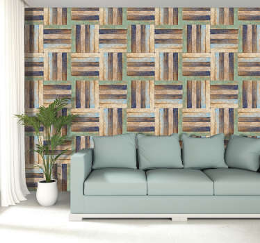 Wooden Block Pattern living area wallpaper - TenStickers
