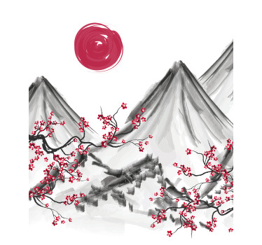 Japanese style red sun Blind painting - TenStickers