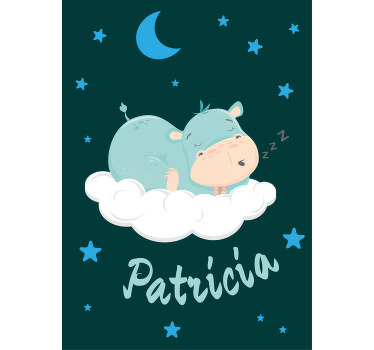 Flodhestdrøm med navn rullegardin baby - Tenstickers