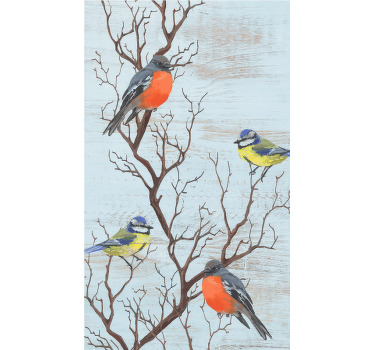 Blue vintage trees with birds Classic blind - TenStickers