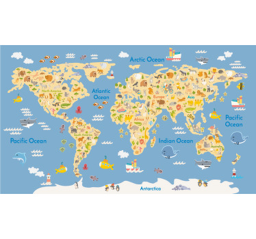 Store enrouleur carte du monde continents et faune - TenStickers
