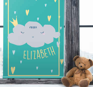 Crowned grey cloud with name nursery roller blind - TenStickers