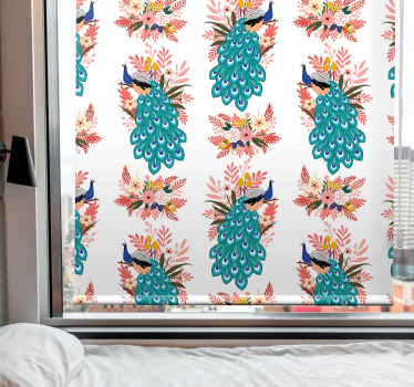 PEACOCKS AMONG FLORALS flower roller blind - TenStickers